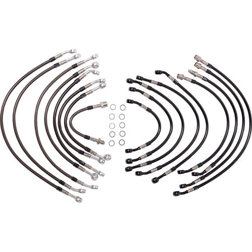 Motorcycle Brake Hoses Spiegler Steel braided brake line kit front+rear 7 piece black for Ya Grey