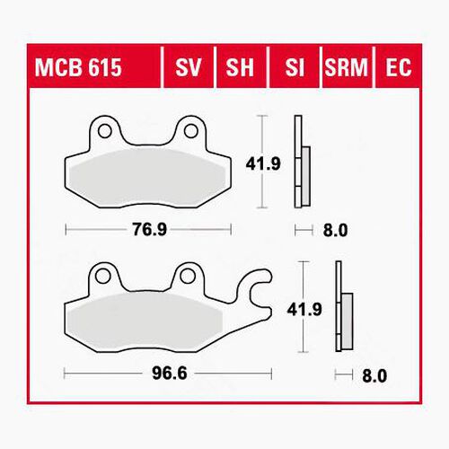 Plaquettes de frein de moto TRW Lucas plaquettes de frein ECO MCB615EC 76,9/96,6x41,9x8mm Neutre