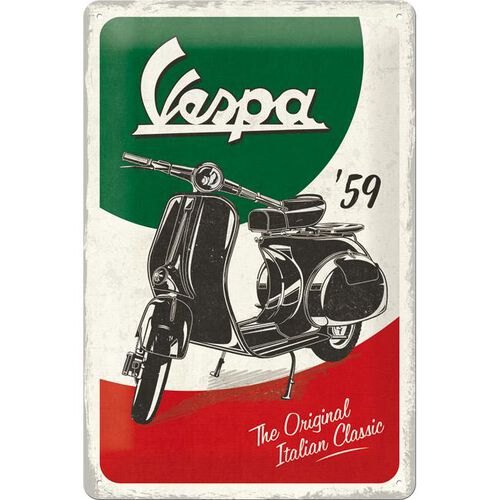 Plaques en tôle & rétro pour moto Nostalgic-Art Inscrivez Tin 20 x 30 "Vespa - The Italian Classic" Neutre
