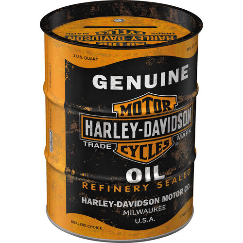 Motorcycle Savings Boxes Nostalgic-Art Money box oil barrel "Harley-Davidson - Genuine Oil" Grey