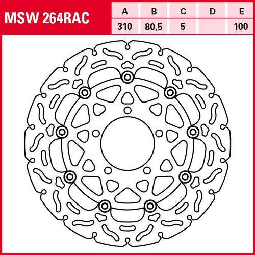 Disques de frein de moto TRW Lucas disque de frein RAC flottantes MSW264RAC 310/80,5/100/5mm Vert