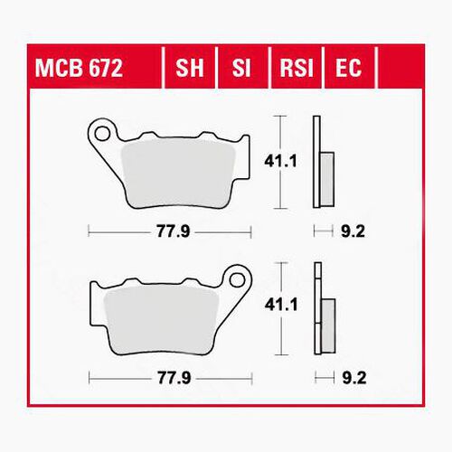 Motorrad Bremsbeläge TRW Lucas Bremsbeläge organisch MCB672  77,9x41,1x9,2mm Neutral