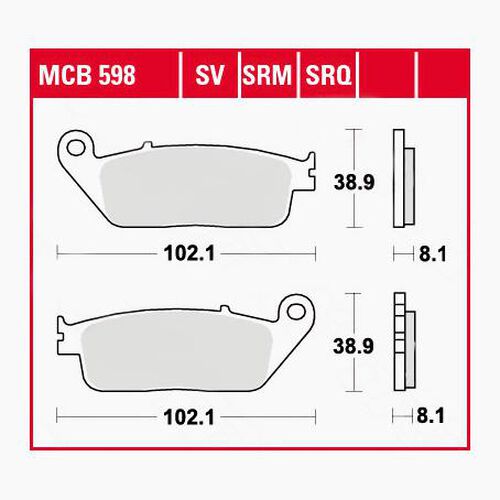 Plaquettes de frein de moto TRW Lucas plaquettes de frein MCB598  102,1x38,9x8,1mm Neutre
