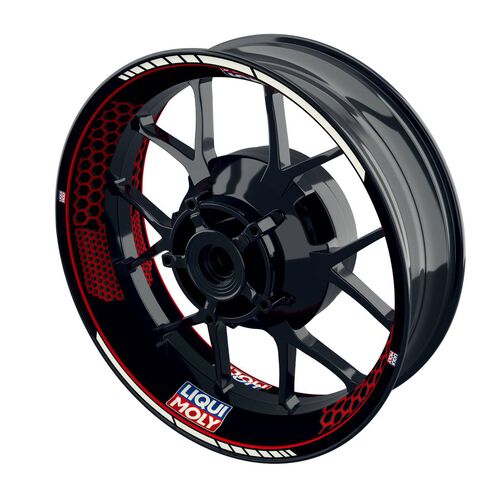 Autocollant de bord de jante de moto One-Wheel Wheel rim stickers Liqui Moly Hexagon black red glossy Rouge