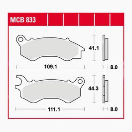 Plaquettes de frein de moto TRW Lucas plaquettes de frein ECO MCB833EC 109,1/111,1x41,1/44,3x8mm Noir