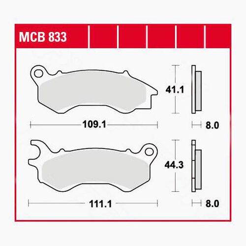 Motorcycle Brake Pads TRW Lucas brake pads organic ECO MCB833EC 109,1/111,1x41,1/44,3x8mm Black