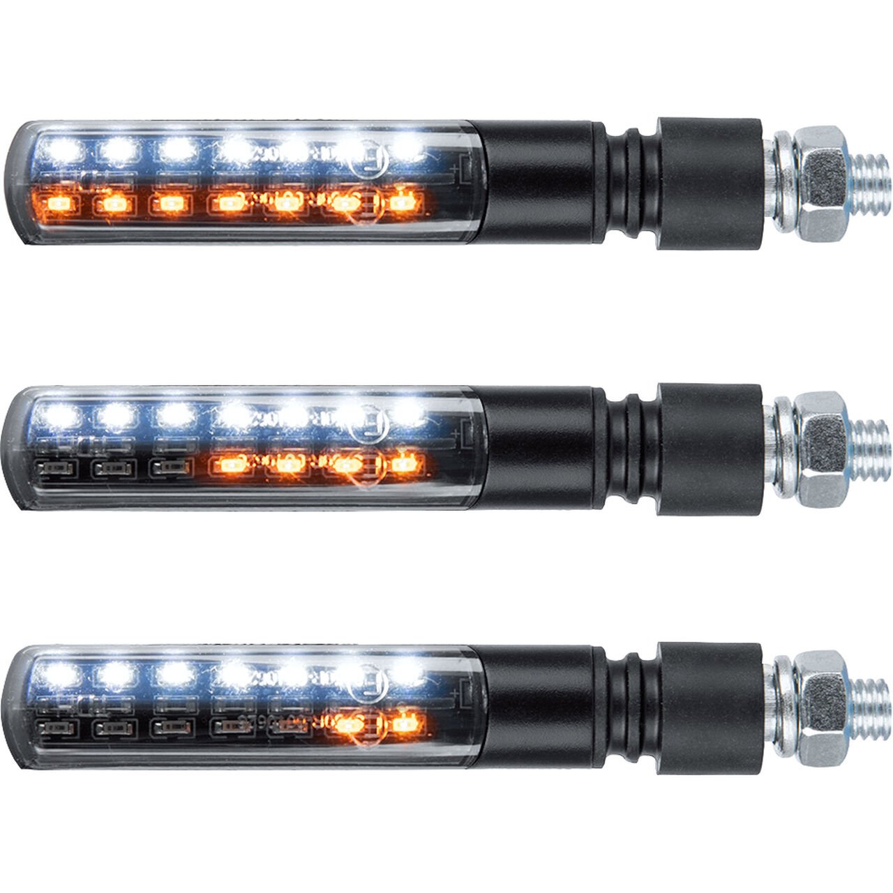 LED Blinker Infinity-F, schwarz, Rauchglas, Positionslicht vorn E