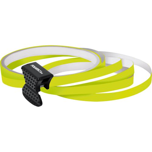 Autocollant de bord de jante de moto FOLIATEC Enjoliveur 6 mm avec outil Assemblée. jaune fluo