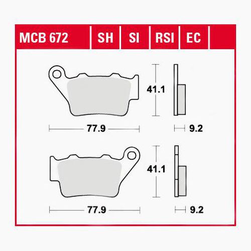 Motorrad Bremsbeläge TRW Lucas Bremsbeläge Sintermetall Street MCB672SH 77,9x41,1x9,2mm Neutral