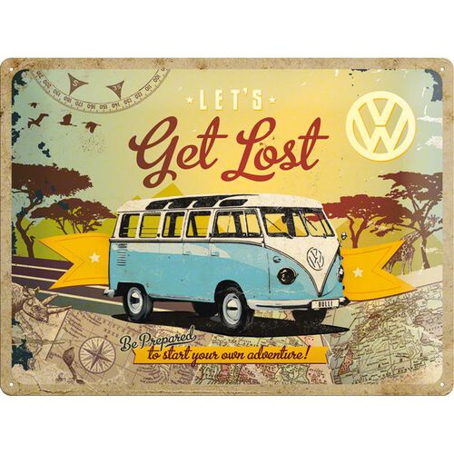 Motorcycle Tin Plates & Retro Nostalgic-Art Metal Postcard 30 x 40 "VW Bulli - Let's Get Lost" Neutral