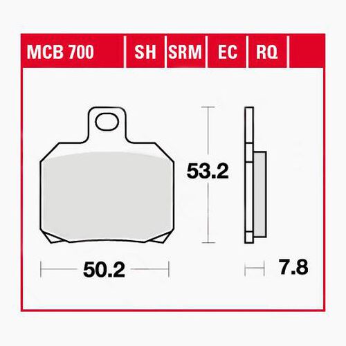 Motorrad Bremsbeläge TRW Lucas Bremsbeläge organisch MCB700  50,2x53,2x7,8mm Neutral