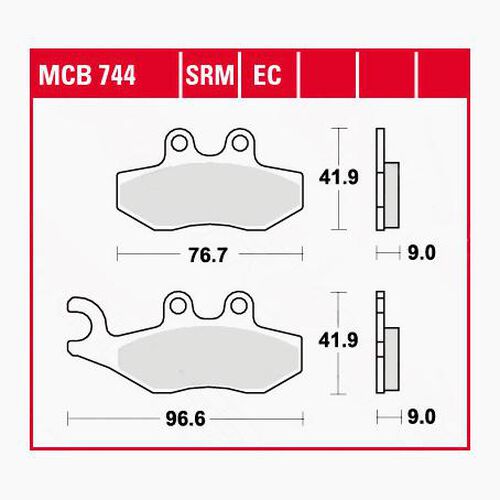 Plaquettes de frein de moto TRW Lucas plaquettes de frein ECO MCB744EC 76,7/96,6x41,9x9mm Noir