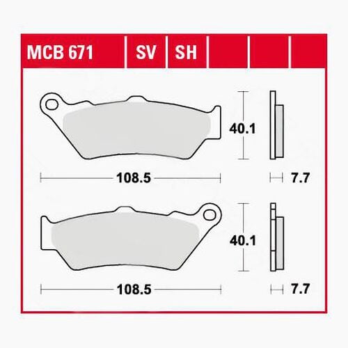 Plaquettes de frein de moto TRW Lucas plaquettes de frein MCB671  108,5x40,1x7,7mm Neutre