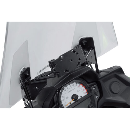 Motorcycle Navigation Power Supply SW-MOTECH QUICK-LOCK GPS mount at Cockpit for Kawasaki KLE 650 Versys Grey