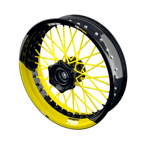 Autocollant de bord de jante de moto One-Wheel Wheel rim stickers 701 Supermoto half-half split yellow matte Jaune
