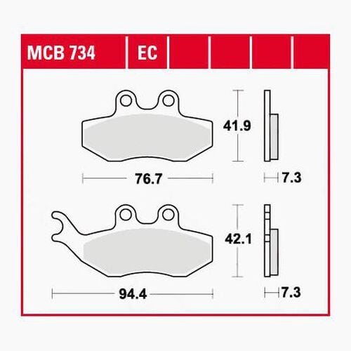 Plaquettes de frein de moto TRW Lucas plaquettes de frein ECO MCB734EC 76,7/94,4x41,9/42,1x7,3mm
