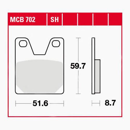 Plaquettes de frein de moto TRW Lucas plaquettes de frein Street MCB702SH 51,6x59,7x8,7mm Noir