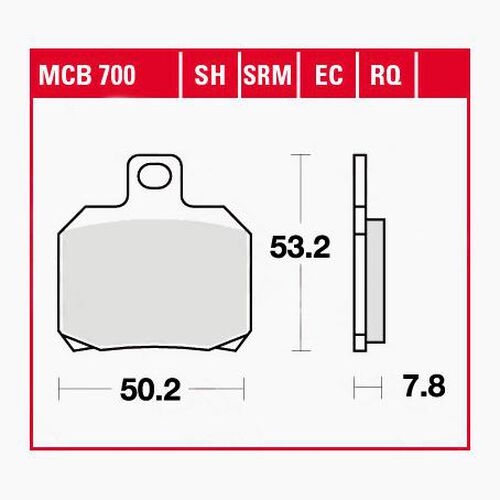 Plaquettes de frein de moto TRW Lucas plaquettes de frein ECO MCB700EC 50,3/49,9x52,9/52,9x12,5/11 Neutre
