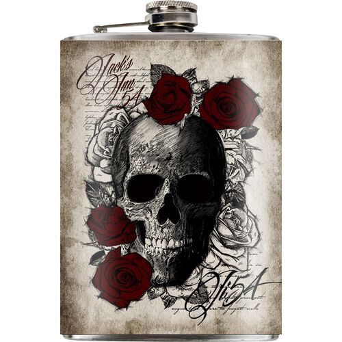 Jack's Inn 54 Flask "Skull'n Roses" Green