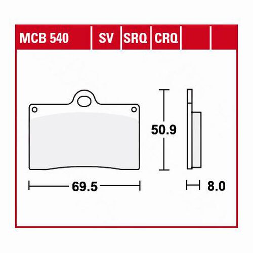 Motorrad Bremsbeläge TRW Lucas Bremsbeläge organisch MCB540  69,5x50,9x8mm Neutral