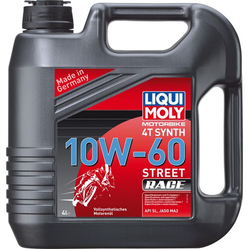 Motorcycle Engine Oil Liqui Moly Motorbike 4T 10W-60 Street Race Vollsynth. 4 ltr. Neutral