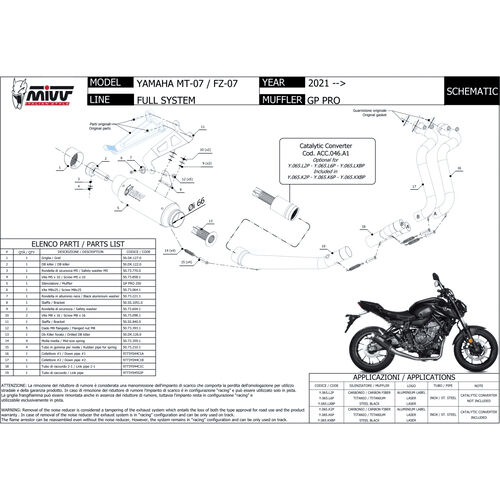 Pots d’échappement & silencieux arrière de moto MIVV GP Pro échappement 2-1 Y.065.KXBP noir pour Yamaha MT-07 202 Bleu