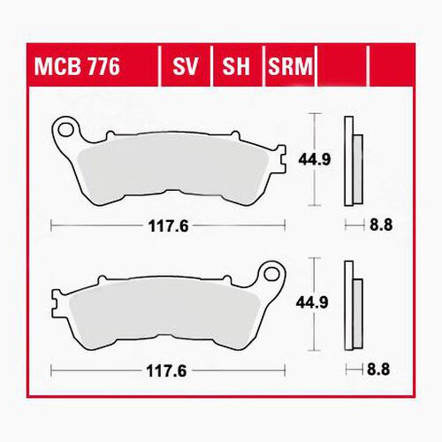 Plaquettes de frein de moto TRW Lucas plaquettes de frein MCB776  117,6x44,9x8,8mm Noir