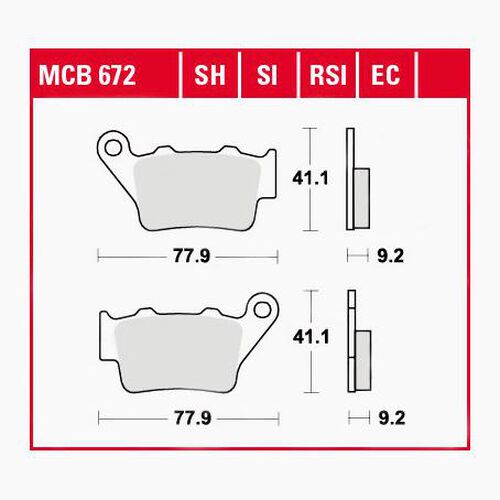 Plaquettes de frein de moto TRW Lucas plaquettes de frein Street MCB672SH 77,9x41,1x9,2mm Neutre
