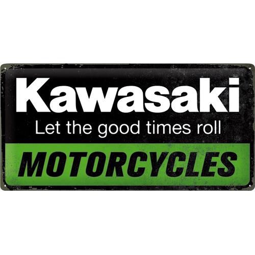 Motorcycle Tin Plates & Retro Nostalgic-Art Tin sign 25 x 50 "Kawasaki - Let the good times roll" Neutral
