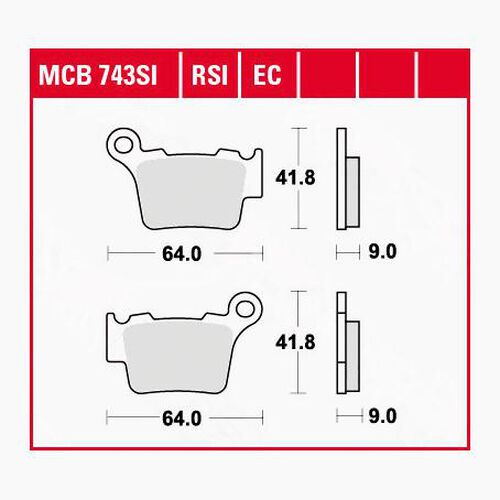 Motorcycle Brake Pads TRW Lucas brake pads sintered metal Offroad MCB743SI 64x41,8x9mm