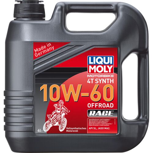 Motorcycle Engine Oil Liqui Moly Motorbike 4T 10W-60 Offroad Race Vollsynth. 4 ltr. Neutral