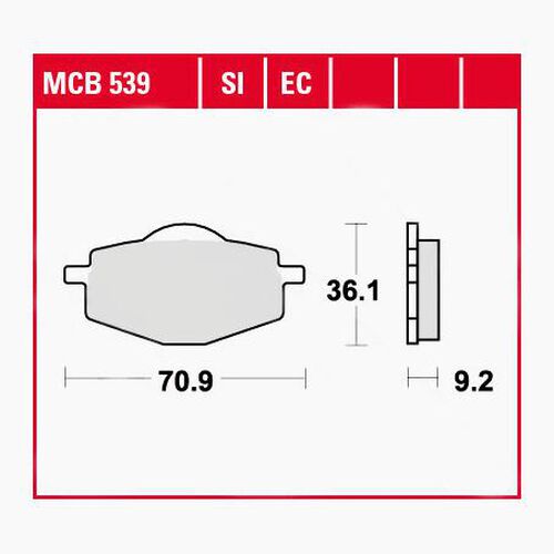 Motorcycle Brake Pads TRW Lucas brake pads sintered metal Offroad MCB539SI 70,9x36,1x9,2mm Neutral