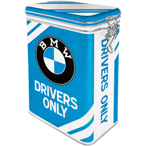 Motorcycle Storage Boxes Nostalgic-Art Metal tin Clip Top "BMW - Drivers Only" Neutral