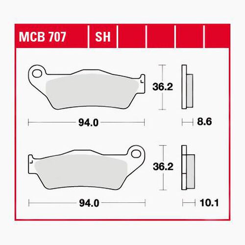 Motorcycle Brake Pads TRW Lucas brake pads sintered metal Street MCB707SH 94x36,2x8,6/10,1mm Black