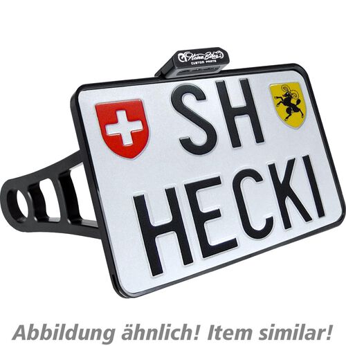 Support de plaque d’immatriculation HeinzBikes porte-plaque latérale CH 180mm HBSKZ-FL18-CH noir