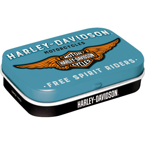 Geschenkideen Nostalgic-Art Pillendose "Harley-Davidson - Logo Blue" Grau