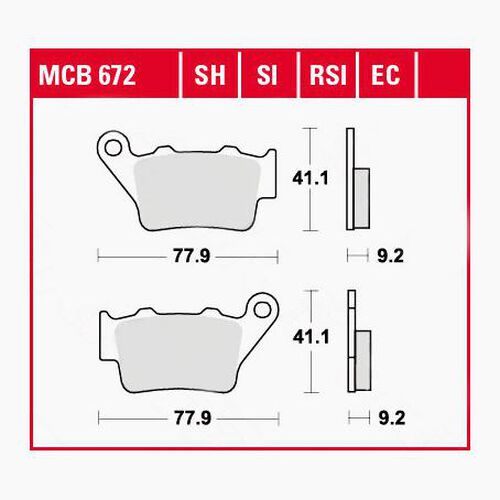 Motorcycle Brake Pads TRW Lucas brake pads organic MCB672  77,9x41,1x9,2mm Neutral