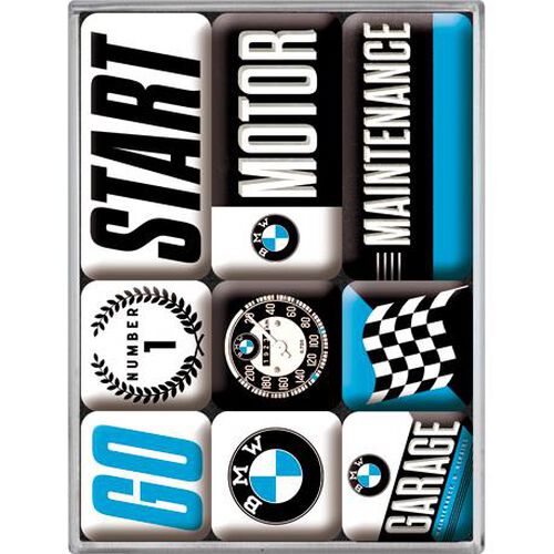 Motorrad Blechschilder & Retro Nostalgic-Art Magnet-Set "BMW Motor" Schwarz