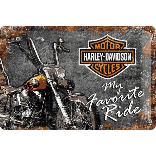 Motorcycle Tin Plates & Retro Nostalgic-Art Metal Postcard 20 x 30 "Harley-Davidson Favourite Ride" Blue