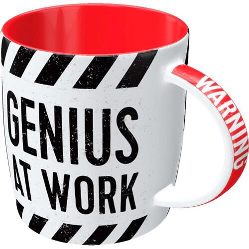 Motorrad Tassen Nostalgic-Art Tasse "WARNING Genius at Work" 330 ml Blau