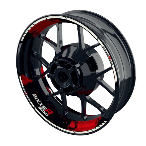 Motorcycle Wheel Rim Stickers One-Wheel Wheel rim stickers Gixxer 600 Dots split black red glossy