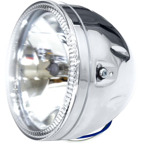 Motorcycle Headlights & Lamp Holders Highsider H4 headlight Ø145mm with LED parking light ring Skyline  chr Blue