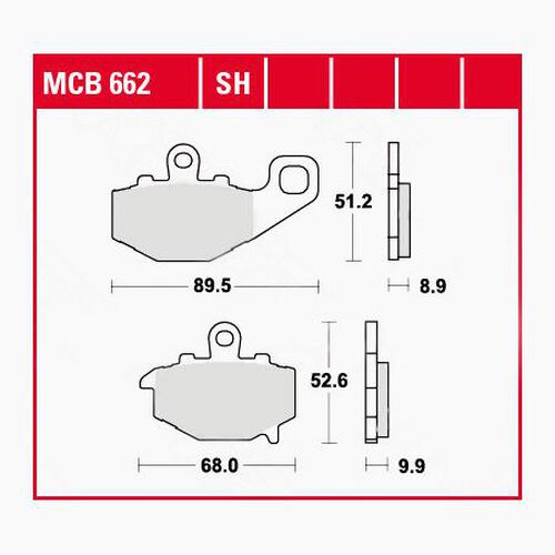 Motorcycle Brake Pads TRW Lucas brake pads organic MCB662  89,5/68x51,2/52,6x8,9/9,9mm Neutral