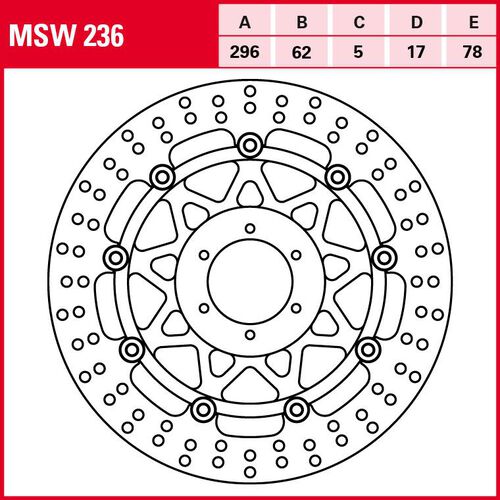 Motorrad Bremsscheiben TRW Lucas Bremsscheibe Street schwimmend MSW236 296/62/78/5/17mm Rot