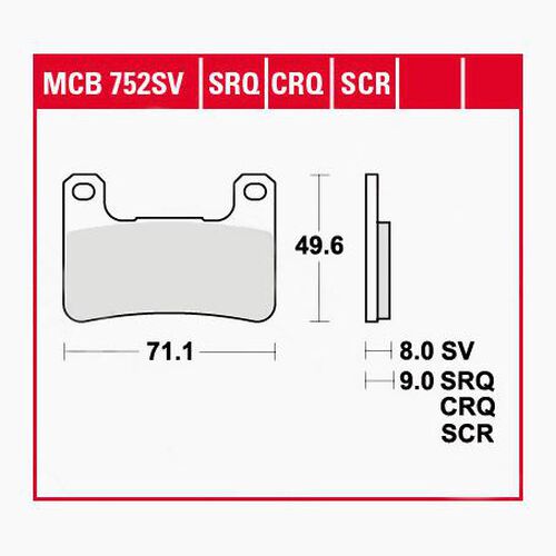 Motorrad Bremsbeläge TRW Lucas Bremsbeläge Sintermetall Street MCB752SV 71,1x49,6x8mm