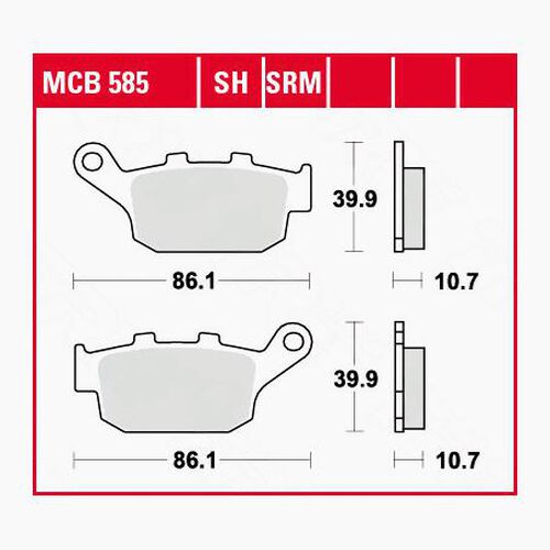 Motorrad Bremsbeläge TRW Lucas Bremsbeläge organisch MCB585  86,1x39,9x10,7mm Neutral