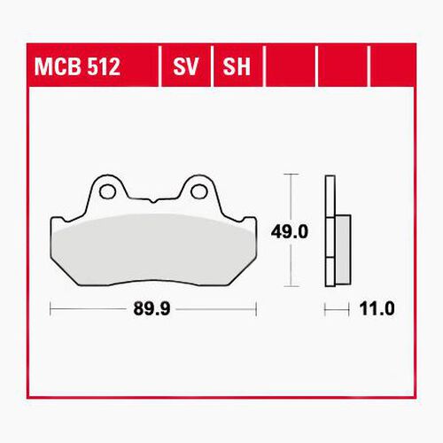 Plaquettes de frein de moto TRW Lucas plaquettes de frein Street MCB512SV 89,9x49x11mm Neutre