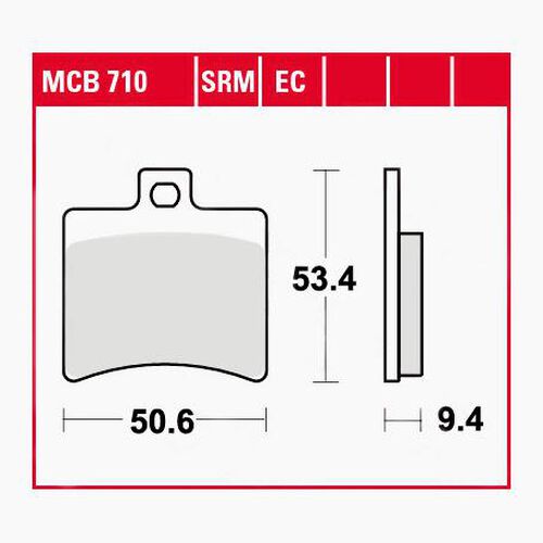 Motorcycle Brake Pads TRW Lucas brake pads organic MCB710 50,6x53,4x9,4mm