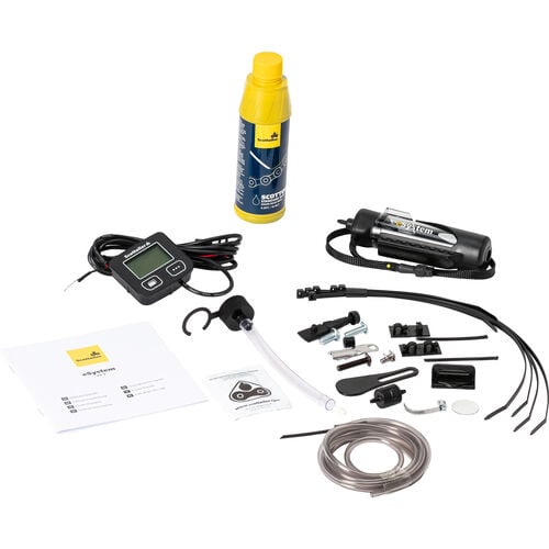 Sprays pour chaîne & systèmes de lubrification Scottoiler eSystem set, graisseur de chaîne électronique Noir