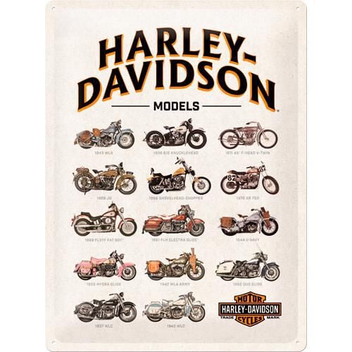 Motorcycle Tin Plates & Retro Nostalgic-Art Metal Postcard 30x40cm "Harley Davidson-Model Chart" Neutral